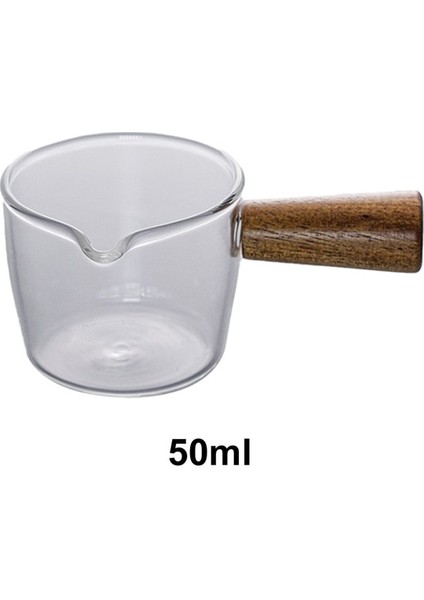 50ML 50/100ML Ahşap Saplı Cam Ölçüm Kabı Espresso Fincanı Tek Ağızlı Süt Kupası Kahve Malzemeleri Şeffaf Mutfak Ölçüm Kabı (Yurt Dışından)