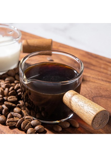 50ML 50/100ML Ahşap Saplı Cam Ölçüm Kabı Espresso Fincanı Tek Ağızlı Süt Kupası Kahve Malzemeleri Şeffaf Mutfak Ölçüm Kabı (Yurt Dışından) fırsatları
