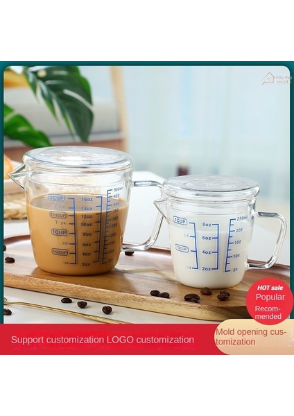 250ML Kapaklı Ölçme Kabı 250/500ML Premium Şeffaf Dereceli Cam Milmeask Bardak Dekantör Ağzı Mutfak Aracı Pişirme Cam Ölçme Kapaklı Bardak (Yurt Dışından)