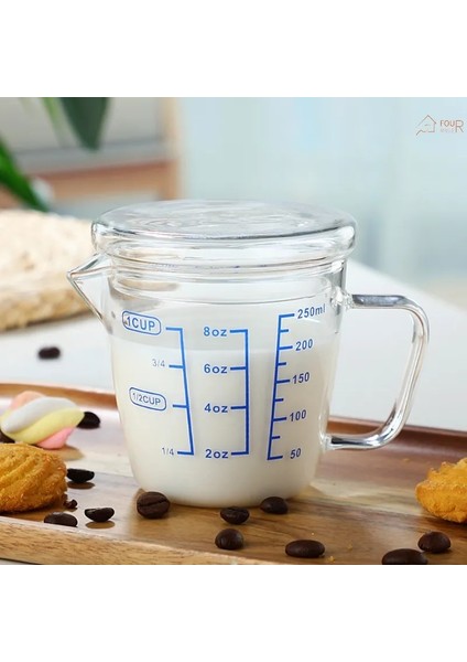 250ML Kapaklı Ölçme Kabı 250/500ML Premium Şeffaf Dereceli Cam Milmeask Bardak Dekantör Ağzı Mutfak Aracı Pişirme Cam Ölçme Kapaklı Bardak (Yurt Dışından)