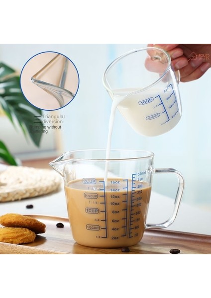 250ML Kapaklı Ölçme Kabı 250/500ML Premium Şeffaf Dereceli Cam Milmeask Bardak Dekantör Ağzı Mutfak Aracı Pişirme Cam Ölçme Kapaklı Bardak (Yurt Dışından)