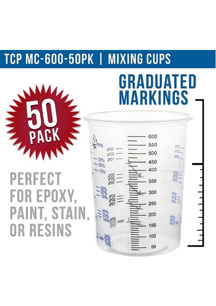 50 Adet 50 Adet 600 ml Tek Kullanımlık Epoksi Reçine Plastik Ölçüm Bardak Seti Reçine Kalıp Boya Ölçüm Kabı Epoksi Mezun Bardak Beher (Yurt Dışından)