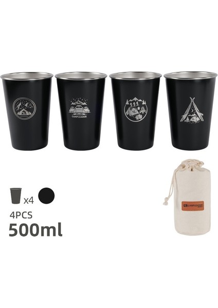 Tip P 350-500 ml 4 Adet / Takım Açık Kamp 304 Paslanmaz Çelik Bira Bardağı Kahve Fincanı Kupa Saklama Çantası ile Silikon Bardak Kol Orijinal Kupalar Sofra (Yurt Dışından)