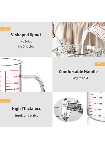 1000ML 1000ML/1500ML Cam Ölçüm Kabı Ölçekli Süt Baharat Bardak Borosilikat Ev Restoran Pişirme Pişirme Mutfak Gereçleri (Yurt Dışından)