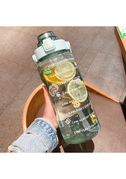 Yeşil B 3D Çıkartmalar 2 Litre Su Şişesi Motivasyon Içme Şişesi Zaman Işaretleyici Çıkartmaları ile Spor Su Şişesi Taşınabilir Yeniden Kullanılabilir Plastik Bardaklar (Yurt Dışından)