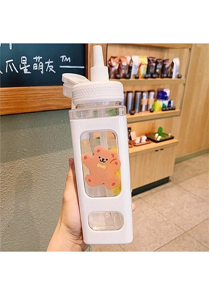 Beyaz Bir 900 ml Kawaii Shaker Su Şişesi Saman Etiket Sevimli Bpa Ücretsiz 700 ML/900 ml Plastik Çay Süt Taşınabilir Gourde Içme Şişesi Kız Için (Yurt Dışından)