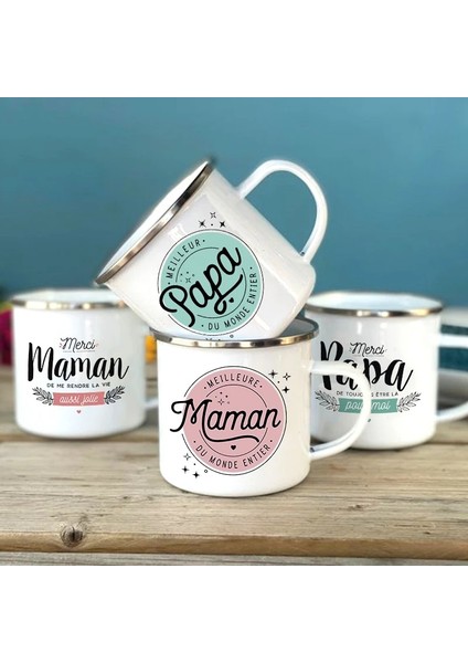 UXH210869-A015WH-8 360 ml Dünyanın En Iyi Baba ve Anne Fransız Baskı Kupa Açık Içecek Süt Kahve Fincanı Kamp Emaye Kupalar Baba Anne Için Şenlikli Doğum Günü Hediyesi (Yurt Dışından)