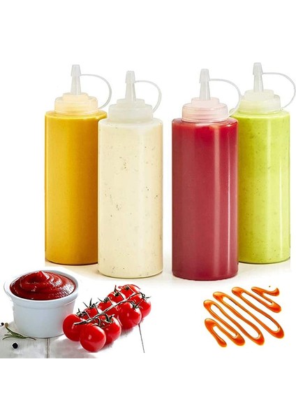 BEYAZ-480ML Sıkma Fışkırtma Çeşni Şişeleri Plastik Sıkma Fışkırtma Şişeleri, Kapaklı Kapaklı Ayrı Ölçüm Kabı (Yurt Dışından) modelleri