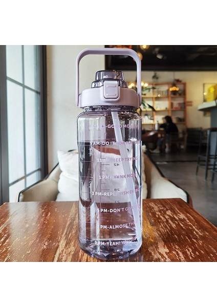 Mor 2000 ml 2000 ml Büyük Kapasiteli Su Şişesi Ölçekli ve Saman Erkekler Kadınlar Için Açık Taşınabilir Plastik Su Şişesi Spor Su Şişesi (Yurt Dışından)