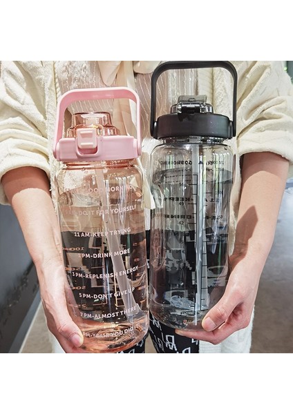 Mor 2000 ml 2000 ml Büyük Kapasiteli Su Şişesi Ölçekli ve Saman Erkekler Kadınlar Için Açık Taşınabilir Plastik Su Şişesi Spor Su Şişesi (Yurt Dışından)