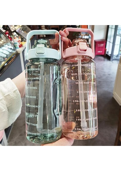 Mor 2000 ml 2000 ml Büyük Kapasiteli Su Şişesi Ölçekli ve Saman Erkekler Kadınlar Için Açık Taşınabilir Plastik Su Şişesi Spor Su Şişesi (Yurt Dışından)