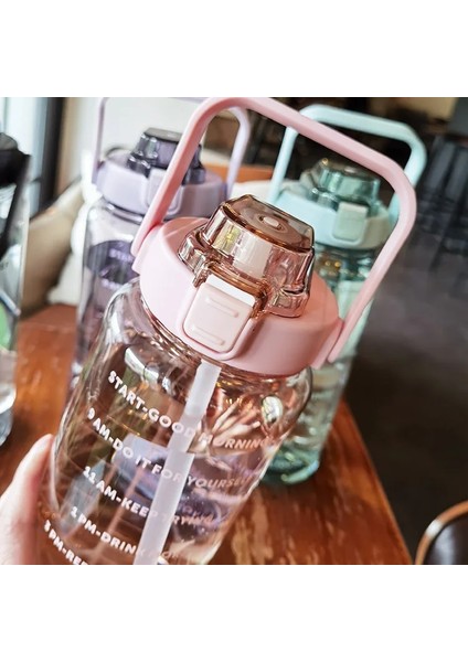 Mor 2000 ml 2000 ml Büyük Kapasiteli Su Şişesi Ölçekli ve Saman Erkekler Kadınlar Için Açık Taşınabilir Plastik Su Şişesi Spor Su Şişesi (Yurt Dışından)