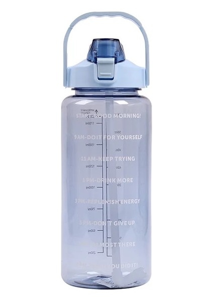 Mavi 2000ML 2000ML 2 Litre Spor Su Şişesi Samanlı Erkek Kadın Spor Su Şişeleri Açık Soğuk Su Bottlesc Zaman Işaretleyicili Drinkware1 (Yurt Dışından)