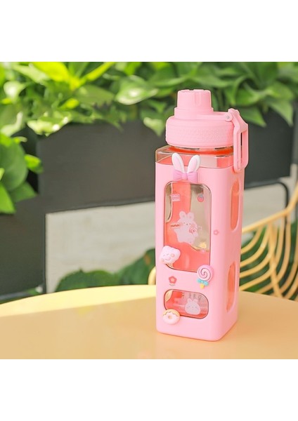 Pembe F 700ML Ayı Pastel Su Şişesi 3D Etiketli 700ML/900ML Plastik Seyahat Çay Suyu Süt Taşınabilir Sevimli Shaker Içme Şişesi Hediye (Yurt Dışından)