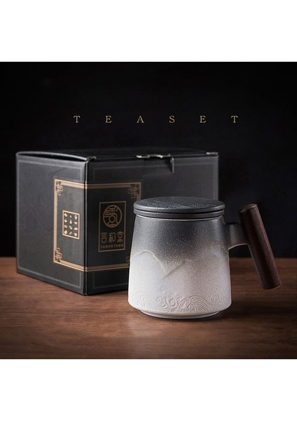 B 301-400 ml Güzel Çay Kupaları Seramik Vintage Çay Kahve Fincanı Bira Büyük Kupa Demlik Kapaklı Ahşap Saplı Sofra Kişiselleştirilmiş Hediyeler (Yurt Dışından)