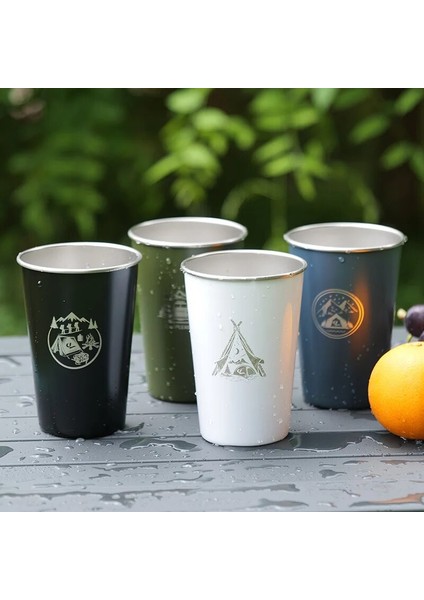 Y Tipi 350-500 ml 4 Adet / Takım Açık Kamp 304 Paslanmaz Çelik Bira Bardağı Kahve Fincanı Kupa Saklama Çantası ile Silikon Bardak Kol Orijinal Kupalar Sofra (Yurt Dışından)