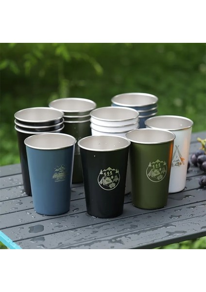 Y Tipi 350-500 ml 4 Adet / Takım Açık Kamp 304 Paslanmaz Çelik Bira Bardağı Kahve Fincanı Kupa Saklama Çantası ile Silikon Bardak Kol Orijinal Kupalar Sofra (Yurt Dışından)