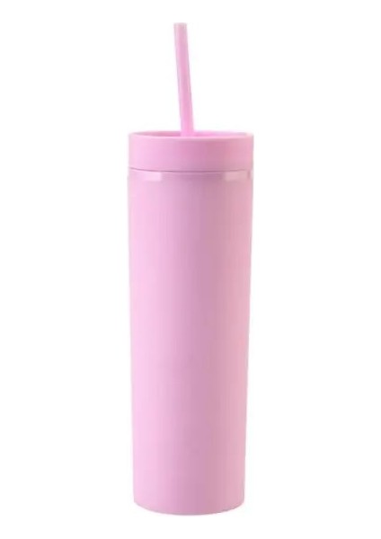 01 450ML 16OZ Çift Katmanlı Plastik Buzlu Su Bardağı 450ML Renkli Mat Su Şişesi Samanlı ve Kapaklı Kahve Fincanı Kupa Tumbler Hediyeler (Yurt Dışından)