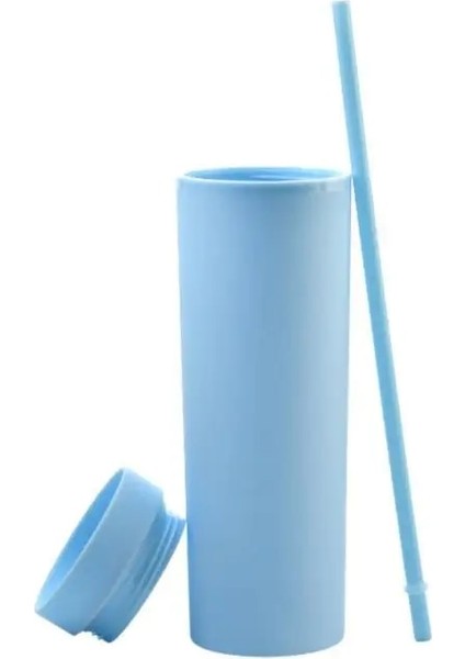 01 450ML 16OZ Çift Katmanlı Plastik Buzlu Su Bardağı 450ML Renkli Mat Su Şişesi Samanlı ve Kapaklı Kahve Fincanı Kupa Tumbler Hediyeler (Yurt Dışından)