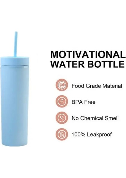 01 450ML 16OZ Çift Katmanlı Plastik Buzlu Su Bardağı 450ML Renkli Mat Su Şişesi Samanlı ve Kapaklı Kahve Fincanı Kupa Tumbler Hediyeler (Yurt Dışından)