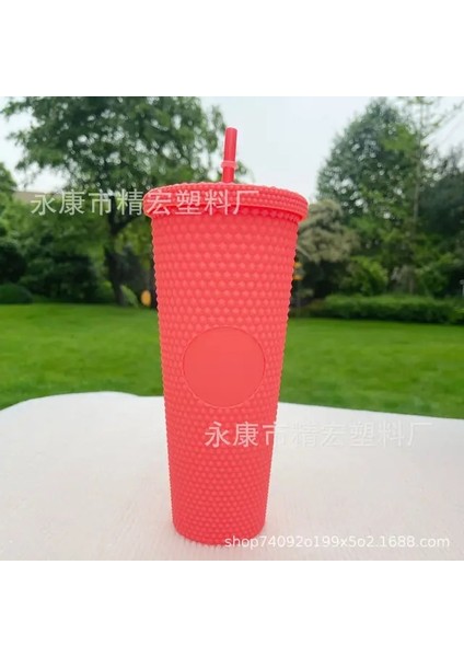Stil-A 550ML 710ML Çift Katmanlı Kahve Fincanı Samanlı Kapaklı Elektroliz Durian Fincan 24OZ Elmas Kravat Glitter Fincan Soğuk Içecek Bardak Şişe (Yurt Dışından)