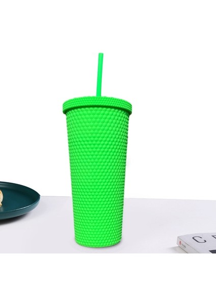 Yeşil Pipetli Bardak 22OZ Çivili Su Kapaklı Bardak ve Pipetli Taşınabilir Içme Şişesi Geniş Ağızlı Su Şişesi Bardak Çocuklar Için (Yurt Dışından)
