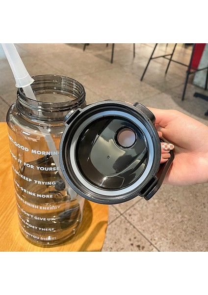 Pembe 2l 2 Litre Yüksek Kapasiteli Su Şişesi Yeniden Kullanılabilir Açık Havada Spor Içme Şişesi Zaman Işaretli Taşınabilir Plastik Bardaklar Samanlı (Yurt Dışından)