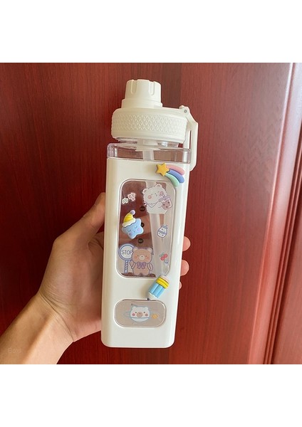 Beyaz 3 900ML Ayı Pastel Su Şişesi 3D Etiketli 700ML/900ML Plastik Seyahat Çay Suyu Süt Taşınabilir Sevimli Shaker Içme Şişesi Hediye (Yurt Dışından)