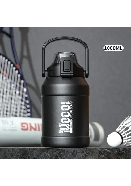 Cq-1.0l-Blakc 0.8l-2.0l 2l Su Şişesi Termos Çıkarılabilir Pipetli Şişe, Spor Salonu Için Taşıma Saplı Korunabilir Paslanmaz Çelik Su Şişesi (Yurt Dışından)