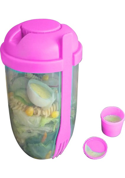 Pembe 1000ML Taşınabilir Salata Çalkalayıcı Bardak Meyve Öğle Yemeği Soyunma Tutucu Sebze Çatal ile Büyük Kapasiteli Salata Aracı Mutfak Aksesuarları (Yurt Dışından)