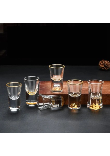 H 6 Adet 6'lı Paket 0.5 Oz Mini Boy Gözlük Şeffaf Samimi Tekila Bardağı Viski Shot Bardağı Seti Ruh Gözlükleri Altın Kenarlı Holografik (Yurt Dışından)