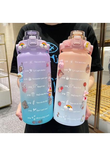 2000 ml Mavi B 2 Litre Su Şişesi Motivasyon Içme Şişesi Spor Su Şişesi Zaman Işaretleyici Çıkartmalar ile Taşınabilir Yeniden Kullanılabilir Plastik Bardaklar (Yurt Dışından)