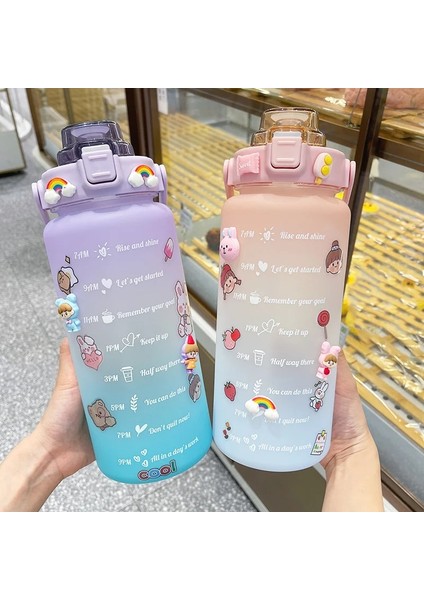 2000 ml Mavi B 2 Litre Su Şişesi Motivasyon Içme Şişesi Spor Su Şişesi Zaman Işaretleyici Çıkartmalar ile Taşınabilir Yeniden Kullanılabilir Plastik Bardaklar (Yurt Dışından)