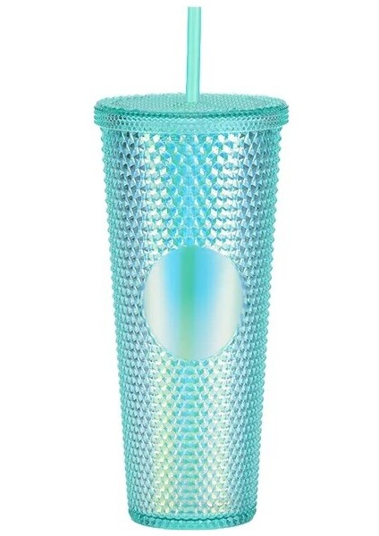 Açık Yeşil 710ML Ater Şişe 710ML Yaz Caneca Su Bardağı Plastik Kapaklı ve Pipetli Boba Diamond Kahve Kupa Su Şişesi Bardakları Bubble Tea Makaro (Yurt Dışından)