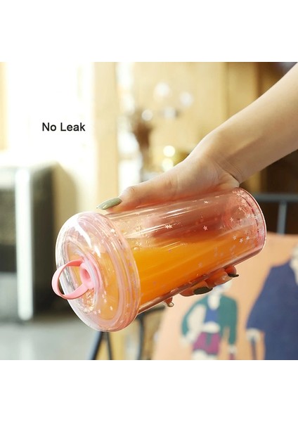 Yeşil 320 ml Ins Kabarcık Çay Bardağı Taşınabilir Samanlı Bardak Plastik Kahve Fincanları Kapaklı Şeffaf Su Şişesi (Yurt Dışından)