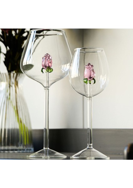 Rose Bordeaux 1 Adet Yaratıcı 3D Pembe Cam Gül Dahili Kırmızı Beyaz Şarap Bardakları Fincan Kadeh Takımı Kadehler Şampanya Flüt Ev Güzel Hediye (Yurt Dışından)