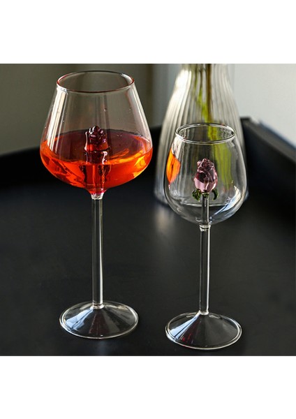 Rose Bordeaux 1 Adet Yaratıcı 3D Pembe Cam Gül Dahili Kırmızı Beyaz Şarap Bardakları Fincan Kadeh Takımı Kadehler Şampanya Flüt Ev Güzel Hediye (Yurt Dışından)