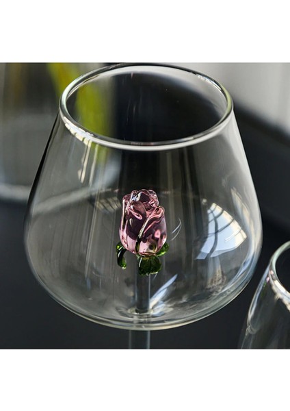 Rose Bordeaux 1 Adet Yaratıcı 3D Pembe Cam Gül Dahili Kırmızı Beyaz Şarap Bardakları Fincan Kadeh Takımı Kadehler Şampanya Flüt Ev Güzel Hediye (Yurt Dışından)