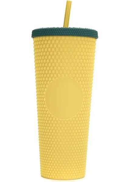 Ananas Rengi 24 Oz Elmas Saman Kapaklı Bardak Büyük Kapasiteli Su Şişesi Bpa Ücretsiz Akrilik Çivili Yalıtımlı Su Kahve Fincanı Seyahat Kupa (Yurt Dışından)