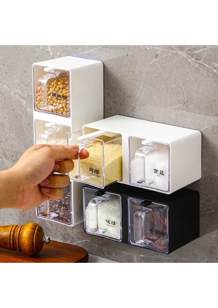 Siyah 2 Izgara Baharat Kutusu Çok Izgaralı Ev Organizatör Mutfak Seti Kombinasyonu Tuzluk Baharat Kavanoz Saklama Kutusu Çeşni Organizatör Raf (Yurt Dışından)