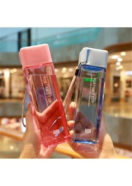 Buzlu Mavi Spor Su Şişesi Sevimli Kare Buzlu Şeffaf Süt Su Şişesi Drinkware Açık Tırmanma Turu Kamp Içme Şişeleri (Yurt Dışından)