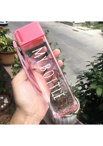 09 401-500ML Su Şişesi Şeffaf Kare Plastik Içecek Bardağı Açık Soğuk Meyve Suyu Süt Spor Şişesi Taşınabilir Halat Sızdırmaz Su Şişesi (Yurt Dışından)