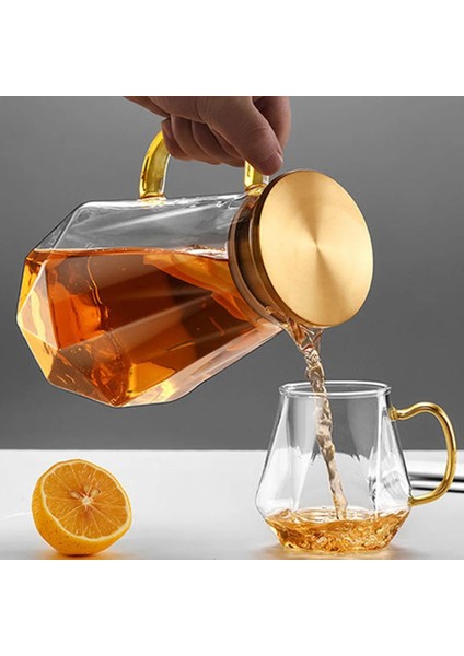 Şeffaf Su Isıtıcısı 1.4l Elmas Doku Cam Çaydanlık Seti Sıcak Soğuk Su Su Sürahisi Şeffaf Cezve Ev Su Sürahi Isıya Dayanıklı Çaydanlık (Yurt Dışından)