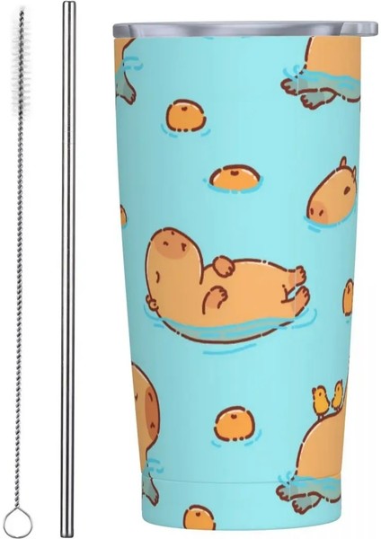 Çoklu 20 Oz Sevimli Kapibara Yüzme 20 Oz Tumbler Paslanmaz Çelik Çift Duvar Vakum Yalıtımlı Kawaii Capy Hayvan Kupa Bardak Samanlı Slayt Kapaklı (Yurt Dışından) modelleri