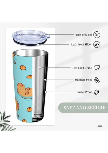 Çoklu 20 Oz Sevimli Kapibara Yüzme 20 Oz Tumbler Paslanmaz Çelik Çift Duvar Vakum Yalıtımlı Kawaii Capy Hayvan Kupa Bardak Samanlı Slayt Kapaklı (Yurt Dışından) indirimleri