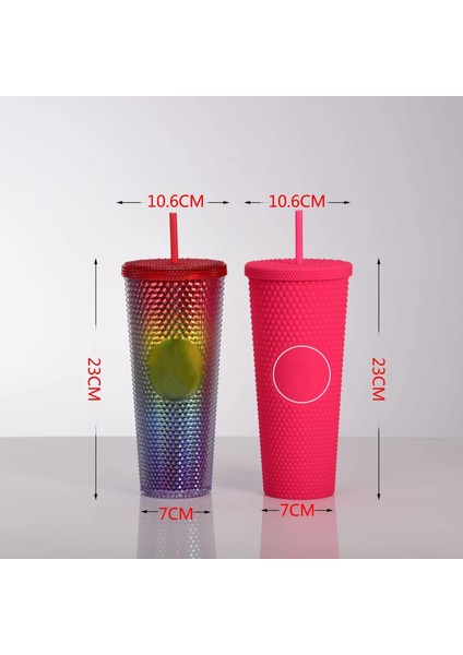 Taro Mor 00 710ML 2023 # 700ML/24OZ Tumbler Bling Elmas Tırnak Samanı Soğuk Bardak, Işaretsiz, Lazer Gökkuşağı Degrade Pipetli Bardak (Yurt Dışından)