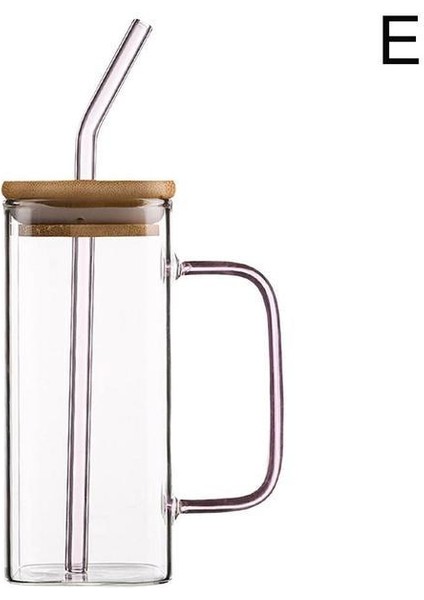 E 400ML 400ML Basit Kare Kapaklı Cam Saman Sıcak ve Soğuk Çay Şeffaf Meyve Suyu Fincanı Süt Bira Bardağı Kahve Fincanı (Yurt Dışından)