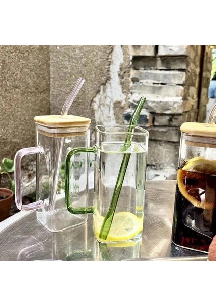 E 400ML 400ML Basit Kare Kapaklı Cam Saman Sıcak ve Soğuk Çay Şeffaf Meyve Suyu Fincanı Süt Bira Bardağı Kahve Fincanı (Yurt Dışından)