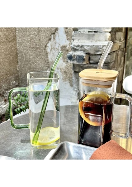 E 400ML 400ML Basit Kare Kapaklı Cam Saman Sıcak ve Soğuk Çay Şeffaf Meyve Suyu Fincanı Süt Bira Bardağı Kahve Fincanı (Yurt Dışından)