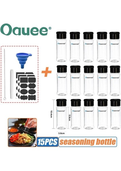 15 Adet 100ML Baharat Şişeleri Plastik Saklama Baharat Kavanozu Şeffaf Tuz Baharat Çalkalayıcı Kavanozları ve Etiket Barbekü Çeşni Mutfak Gadget Araçları (Yurt Dışından)